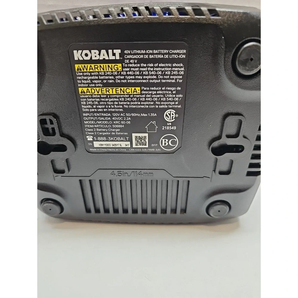 Kobalt 40V Max Lithium Ion Battery Charger Only KRC 60-06 Power Tool Accessory..